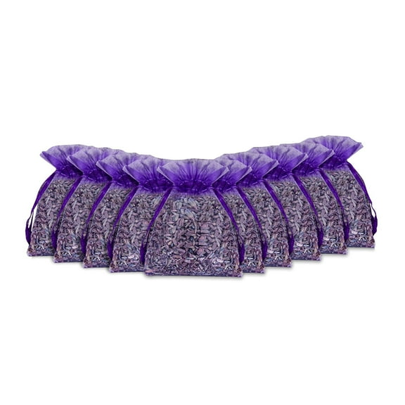 Lavender Sachets for Freshening and Aromatherapy 10 Pack of Purple Organza Bags Filled with Dried Lavender Flowers