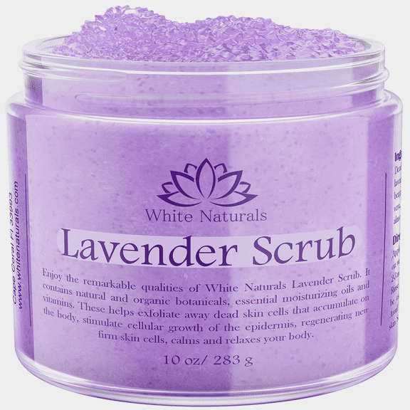Lavender Salt Scrub By White Naturals, Gentle Exfoliating Face & Body Scrub for Soft Skin, 100% Organic and Pure Exfoliator To Cleanse Your Skin, 12 oz