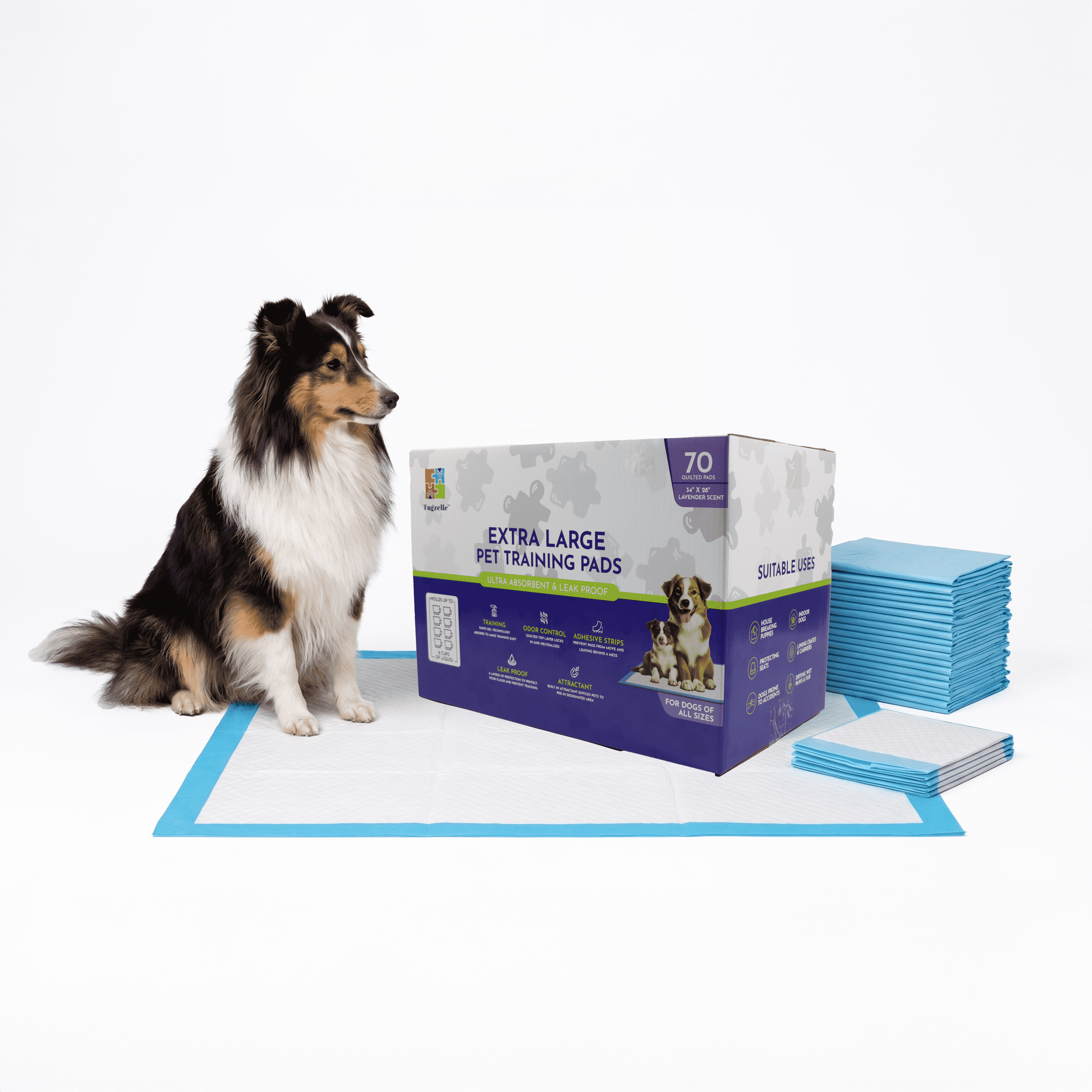 Lavender Scent 34" x 28" 70 ct XL 6-Layer Ultra Absorbent Puppy Pet Training Pads, Leak-Proof & Odor Control Pee Pads – Quick Dry Potty Pads for Puppies, Small Dogs & Senior Pets