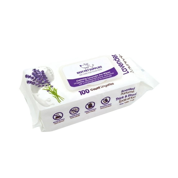 Lavender-Scented Calming Pet Wipes for Dogs & Cats - Extra Soft & Strong Grooming Wipes with Gentle Plant-Derived Formula - by Best Pet Supplies, Model Number: WW-LA-100T