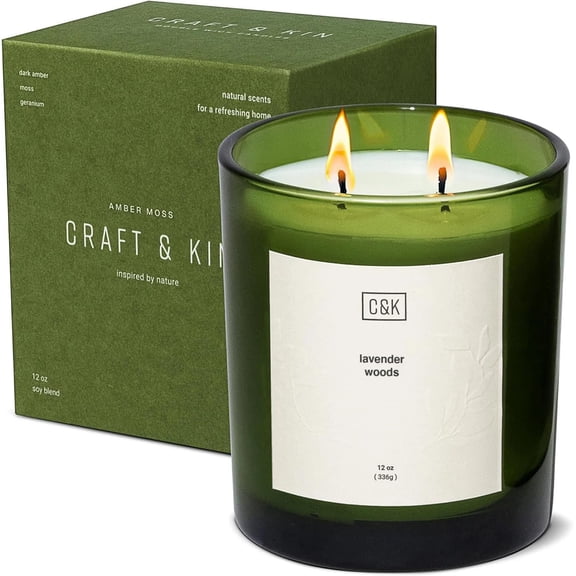 Lavender Scented Candles | 12oz Premium Lavender Woods Winter Scented Candles for Men and Women | Candles Made with Natural Soy | Nature Collection