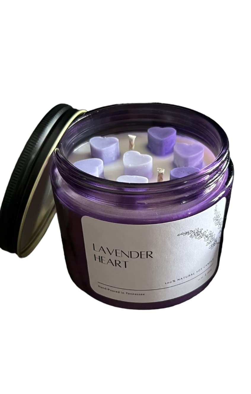 Lavender Scented Candles Purple Hearts| Lavender Candle for Men Woman | Soy Candles, Long Lasting Candles, Home Decor | Cotton Wicked Candles | Lavender Candle in Purpul Jar