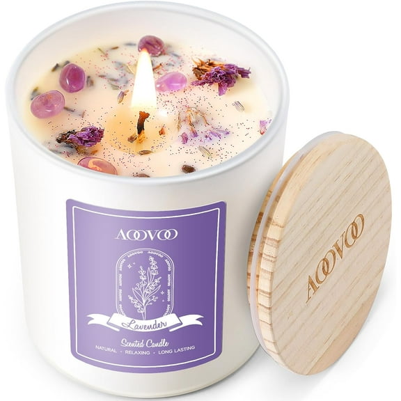 Lavender Scented Candles for Women - Aromatherapy Candle with Crystals Inside, 10oz Soy Candles for Home Scented, Birthday Gifts Valentines Day Candle for Women Mom