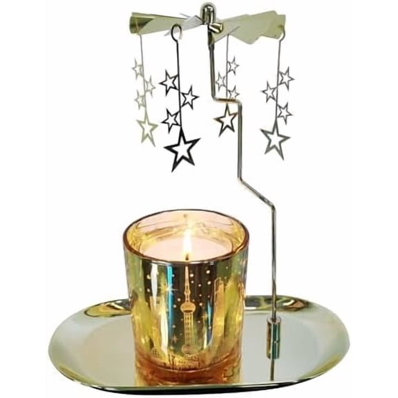 Lavender Scented Rotary Candle Holder,Elegant Spinning Candle Carousel for Valentines Day Gifts Relaxing Ambiance Rotating Scented Candles for Mother's Day,Easter,Christmas (Golden Star)