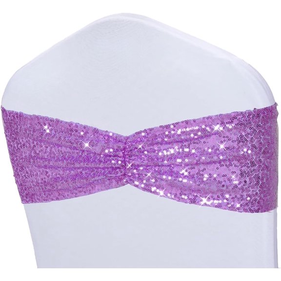 Lavender Sequin Chair Sashes, 20 PCS Folding Chair Bands for Wedding, Party, Ceremony, Banquet Decorations, Event Accessories