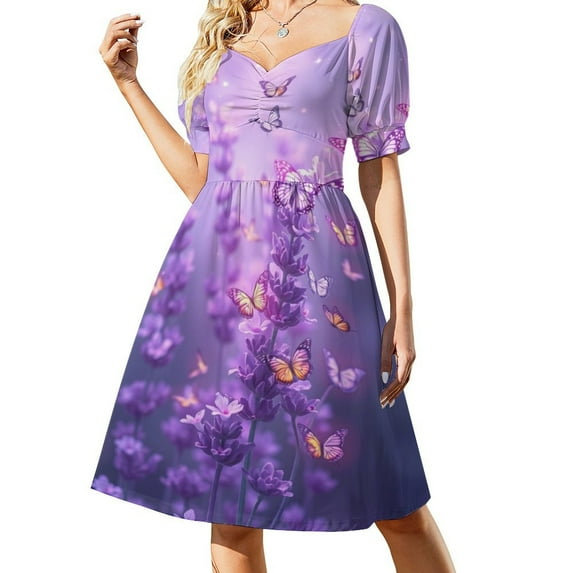 Lavender Short Sleeved Dress Summer Dresses Birthday Dress for Women Luxury 2025 Dress Party Night