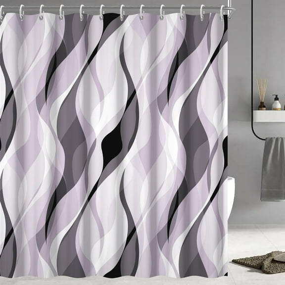 Lavender Shower Curtain, Modern Purple and Grey Striped Shower Curtain Set for Bathroom Waterproof Polyester Shower Curtain with Hooks 54"W x 78"L (Pack of 1)