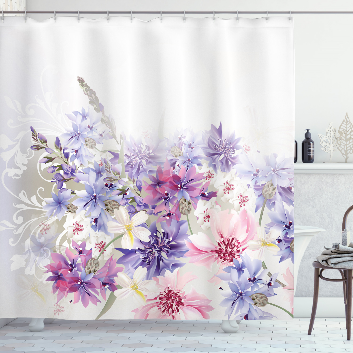 Lavender Shower Curtain, Pastel Cornflowers Bridal Classic Design