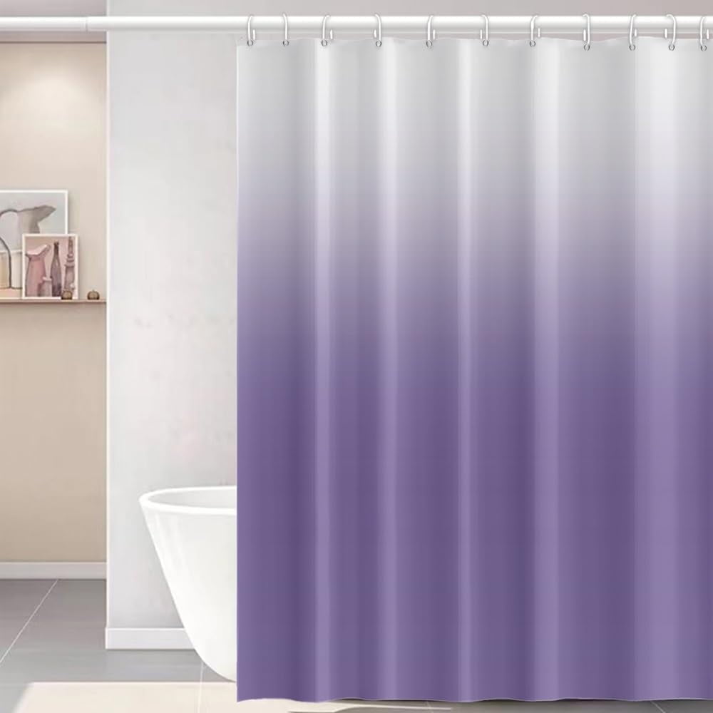 Lavender Shower Curtain Set with Hooks Modern Ombre White Purple Shower Curtains for Bathroom Hotel Dorm Solid Boho Waterproof Fabric Shower Curtain 84x72inches
