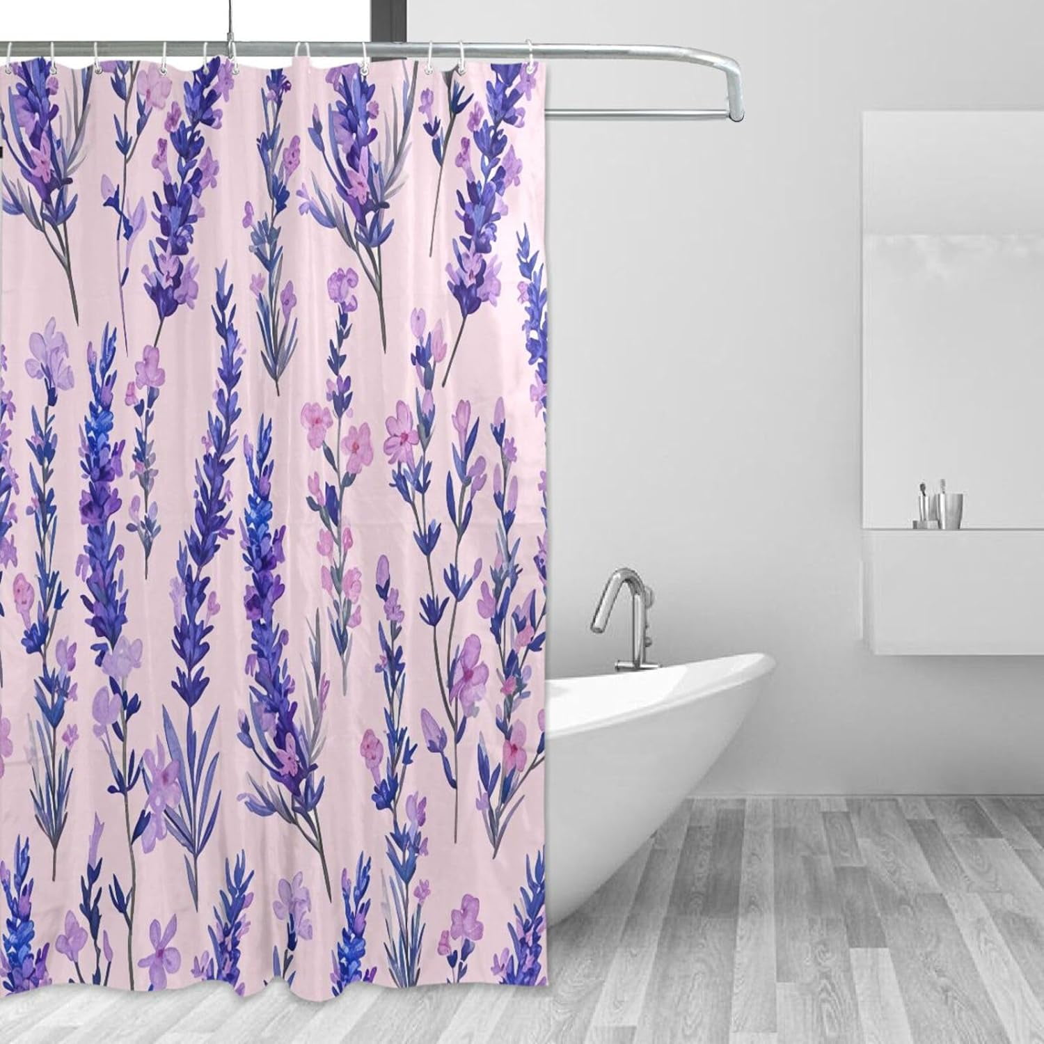Lavender Shower Curtain Waterproof Fabric with 12 Hooks Bathroom