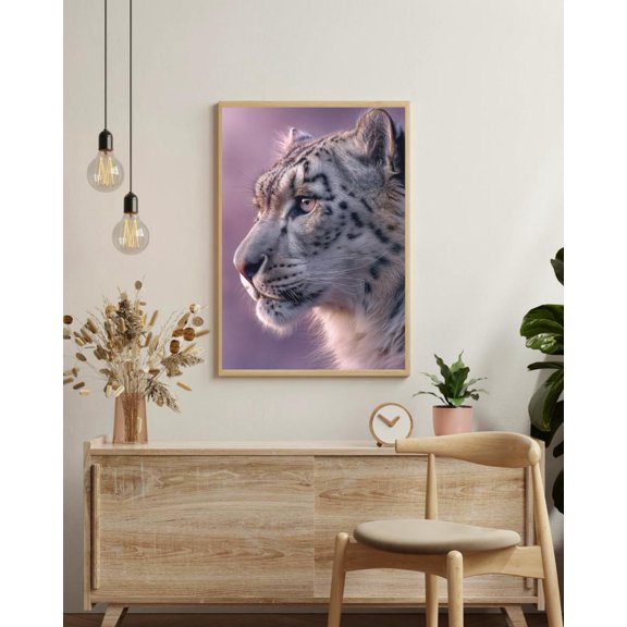 Lavender Snow Leopard Portrait Soft Purple Gray Big Cat Luxe Powerful Statement Portrait Decor Unframed Paper Print