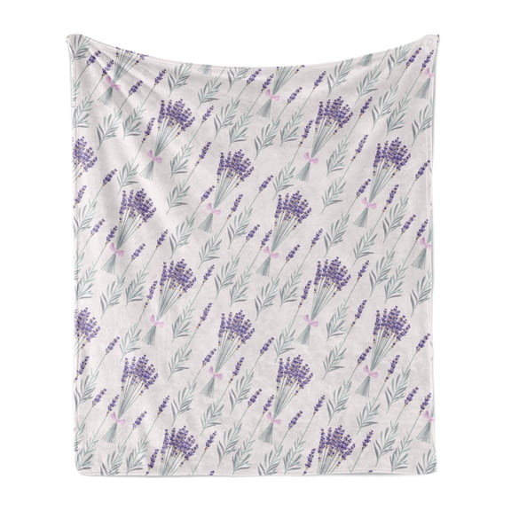Lavender Soft Flannel Fleece Throw Blanket, Botany Flowers Ribbon Blossom on Pastel Tone Backdrop Pattern, Cozy Plush for Indoor and Outdoor Use, 50" x 70", Pearl Lavender, by Ambesonne