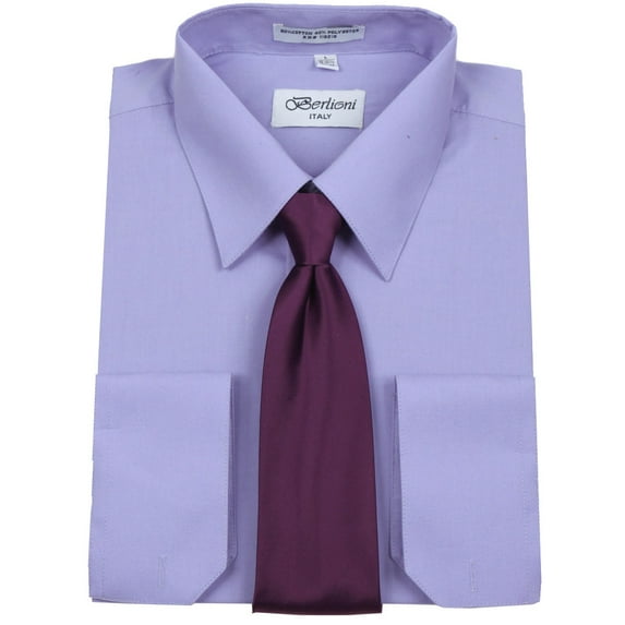 Lavender Solid Mens Dress Shirt and Tie Set