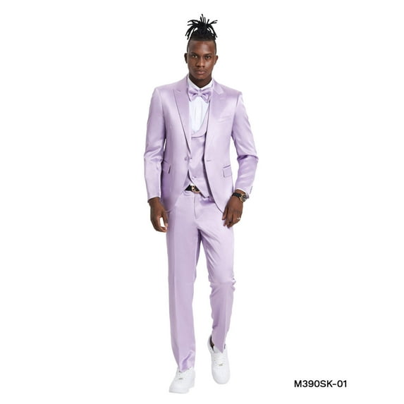 Lavender Solid Shiny U-Shape Vest Mens-suit