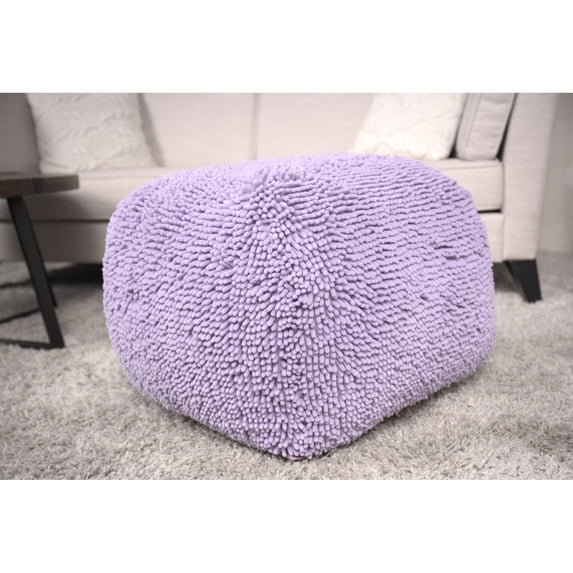 Lavender Spongy Microfiber Square Chair Footrest Pouf - Colorful Fun Design, Cozy Fluffy Texture, 250 Pounds Capacity, Beads Filled Floor Extra 250-pound