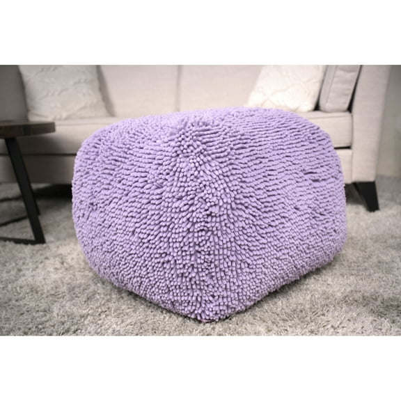 Lavender Spongy Microfiber Square Chair Pouf - Colorful Fun Design, Cozy Texture, 250 Pounds Capacity, Beads Filled Cushion Extra 250-pound