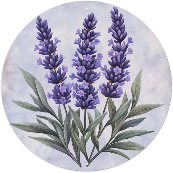 Lavender Spring Floral Round Aluminum Sign 8x8 Inch Wall Art Decoration Office Farmhouse Garden Outdoor Plaque
