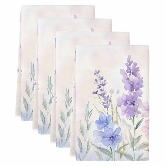 Lavender Spring Kitchen Towels Set of 4, Farmhouse Pastoral Pastel Flowers Soft Microfiber Dish Towels, Absorbent Quick-Dry Washable Dishcloths for Kitchen Cleaning, Drying Dishes, 18x28 Inches