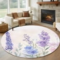 thumbnail image 1 of Lavender Spring Round Area Rug 5 FT, Non Slip Bedroom Rugs, Farmhouse Pastoral Pastel Flowers Washable Soft Circular Carpet Non-Shedding Floor Mat for Kitchen Dining Room Foyer Balcony Dorm, 1 of 8