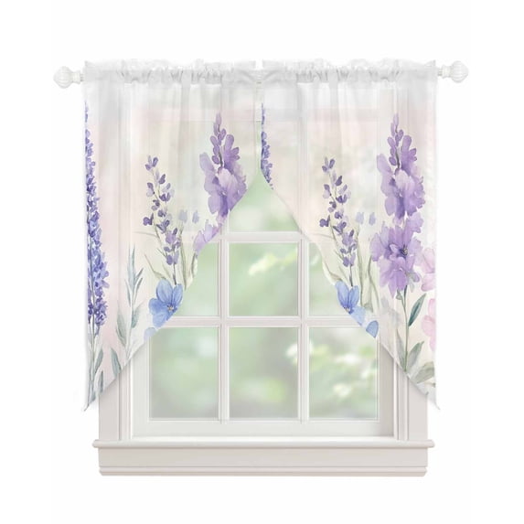Lavender Spring Swag Valances for Windows, Farmhouse Pastoral Pastel Flowers Rod Pocket Sheer Valances for Large Windows, Swag Toppers Light Filtering for Kitchen Living Room 2 Panels 36''x63''