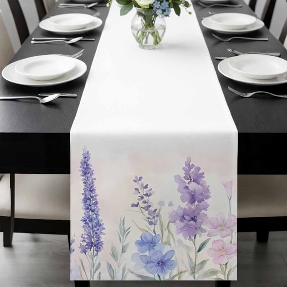 Lavender Spring Table Runner 36 Inches Long, Farmhouse Pastoral Pastel Flowers Kitchen Coffee Dining Table Decoration for Home Party Birthday Wedding Home Decor 13x36 Inches