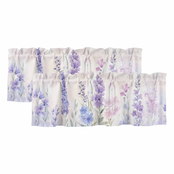 Lavender Spring Valances for Windows, Farmhouse Pastoral Pastel Flowers Light Filtering Kitchen Curtains, Rod Pocket Window Valance Curtains for Living Room Bedroom, 42" W x 18" L, 2 Panels