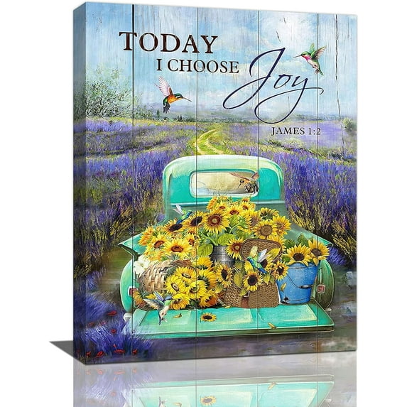 Lavender Sunflower Bathroom Decor Wall Art Country Flower Hummingbird Truck Pictures Wall Decor Today I Choose Joy Canvas Prints Framed Artwork Paintings Home Decorations For Bathroom Bedroom Living