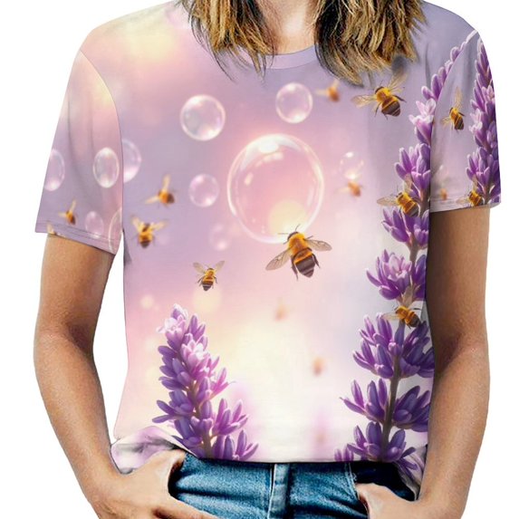 Lavender T-Shirt O Neck Oversize T-Shirts Short Sleeve Classic Tees Women Summer Graphic Tops