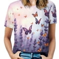 thumbnail image 1 of Lavender T-Shirt O Neck Retro Print Big Size T-Shirts Short Sleeve Tees Womens Pretty Design, 1 of 5