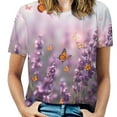 thumbnail image 1 of Lavender T-Shirt O Neck Retro Print Big Size T-Shirts Short Sleeve Tees Womens Pretty Design, 1 of 5