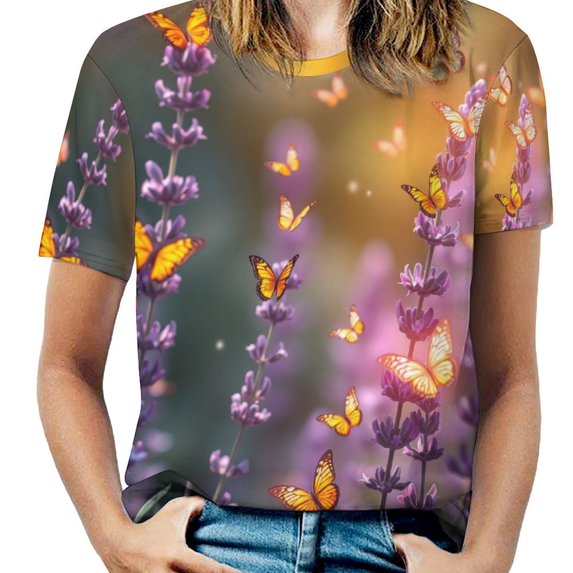 Lavender T Shirts Basic T-Shirt Short Sleeve Ladies Tee Shirt Summer Graphic Clothing