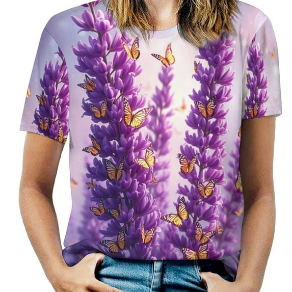 Lavender T Shirts Basic T-Shirt Short Sleeve Ladies Tee Shirt Summer Graphic Clothing
