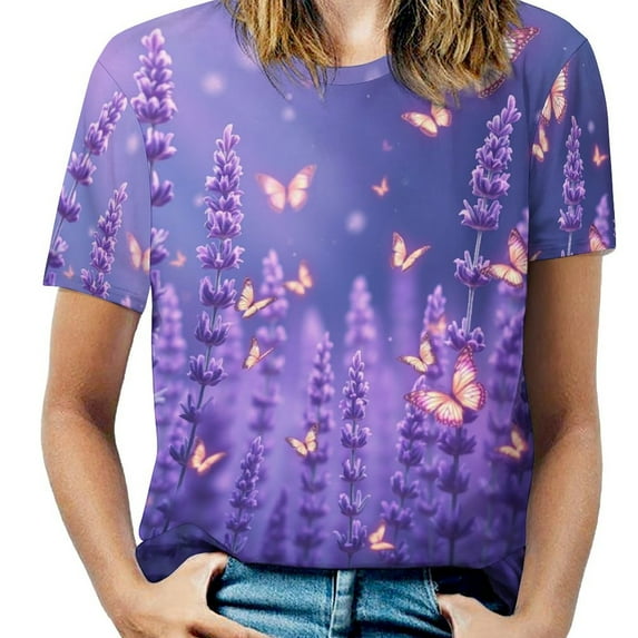 Lavender T-Shirts Casual T-Shirt Short Sleeve Women Trendy Tshirt Beach Custom Tops