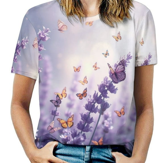 Lavender T-Shirts Casual T-Shirt Short Sleeve Women Trendy Tshirt Beach Custom Tops