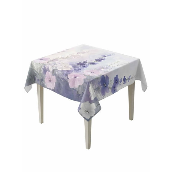 Lavender Table Cloth, Pastoral Pastel Purple Pink Wildflower Waterproof Tablecloth for Square Tables, Reusable Washable Fabric Table Cover for Restaurant Kitchen Dining Tables 54"x54"