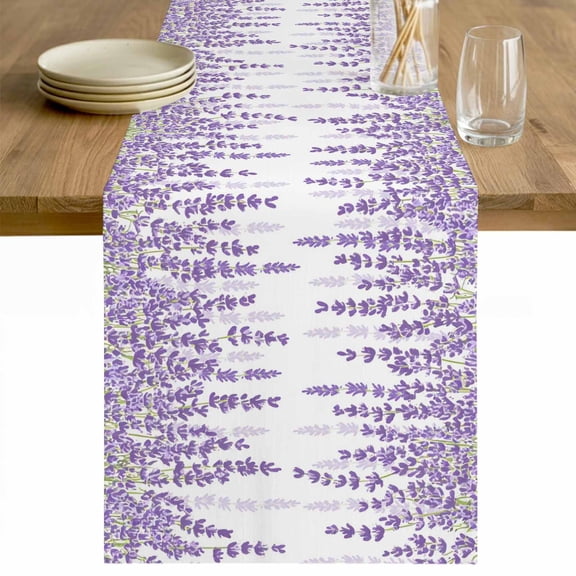 Lavender Table Runner 60 Inches Long Farmhouse Dress Scarves, Spring Botanical Purple Flowers Leaves Plants Dining Tablerunner for Coffee Table/Kitchen Island/Party Décor, 13" x 60"