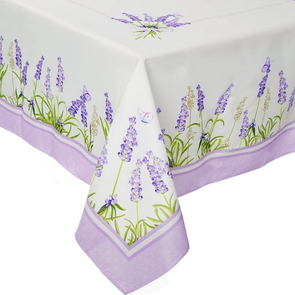 Lavender Tablecloth Rectangle 60 x 84, Light Purple Floral Tablecloth Table Cover, Elegant Country French Style Table Cloths for Parties, Kitchen Dining Table, Polyester Fabric Flower Tablecloth White