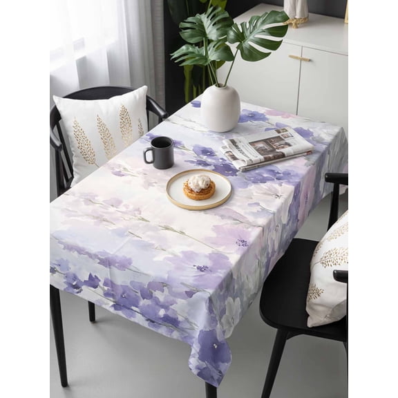 Lavender Tablecloth Rectangle Table Cloths 54x108, Waterproof Tablecloth Outdoor Table Cloth, Pastoral Pastel Purple Pink Wildflower Washable Table Cover for Kitchen Dinning Party