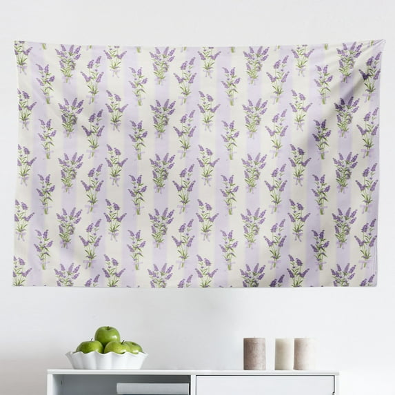 Lavender Tapestry, Purple Fields with Sunset Sky and Large Green Tree French Village Country Design, Fabric Wall Hanging Decor for Bedroom Living Room Dorm, 2 Sizes, Multicolor, by Ambesonne