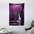 thumbnail image 1 of Lavender Tapestry, Purple Trees by a Lake with Blue Wooden Rustic Lakehouse Lodge Romantic Spring Nature, Wall Hanging for Bedroom Living Room Dorm Decor, 40W X 60L Inches, Purple, by Ambesonne, 1 of 2