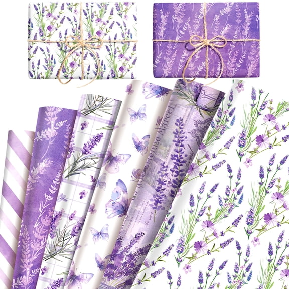 Lavender Theme Gift Wrapping Paper Set - French Country Romantic Patterns for Party & Gift Decor