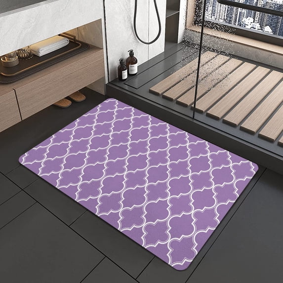 Lavender Thin Bathroom Rugs Fit Under Door 20"x32" Quick Dry Super Water Absorbent Purple Bath Mat Rug Rubber Backed Bath Rugs Mats for Bathroom Non Slip Washable