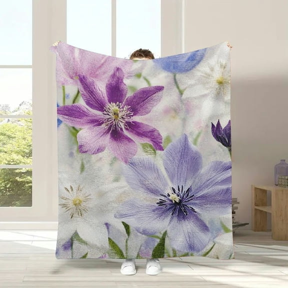 Lavender Throw Blanket, Pastel Cornflowers Bridal Classic Design Gentle Floral Wedding Design, Flannel Accent Piece Soft Couch Cover for Adults