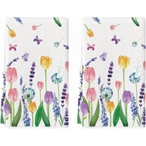 Lavender Tulip Spring Kitchen Towels Dish Towels, 18x26 Inch Daily Seasonal Summer Decoration Hand Towels Set of 2