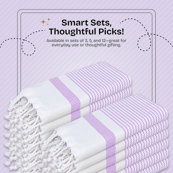 Lavender Turkish Kitchen Towels 16x26 Inch, 12 Pack,  Cotton, Ultra Absorbent, Soft, Fast Dry, Machine Washable, Dish Towel with Tassels for Drying Dishes, Cleaning, Everyday Use