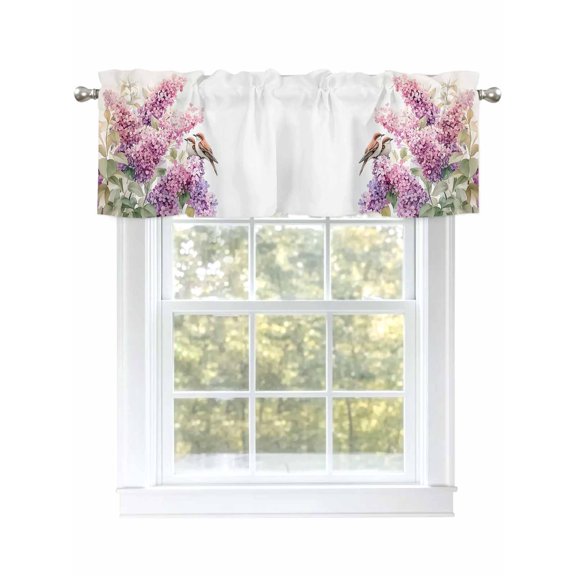 Lavender Valances for Windows, Rod Pocket Kitchen Valance Curtains - Soft & Washable Small Window Treatment for Living Room,&nbsp;Bathroom, Elegant Watercolor Flowers Sparrow , 42x12 Inch, 1 Panel