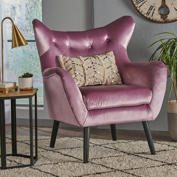 Lavender Velvet Arm Chair, Stylish With Construction Wingback And Fashion-forward
