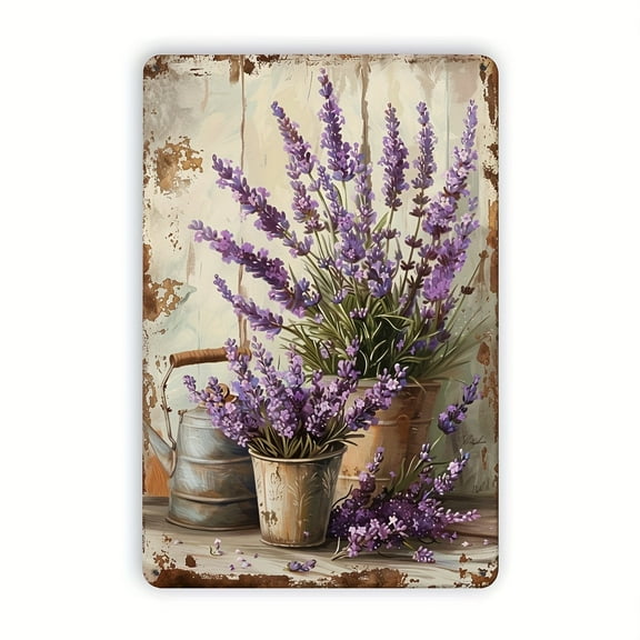 Lavender Vintage Metallic Sign - 8x12 inches | Rust Wall Art for Home, Bar, Cafe and Outdoor Decoration