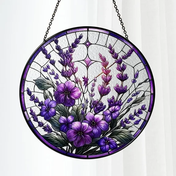 Lavender Violet Glass Suncatcher, Floral Window Hanging, Nature Decor, Suncatcher Window Hanging, 3.5 in