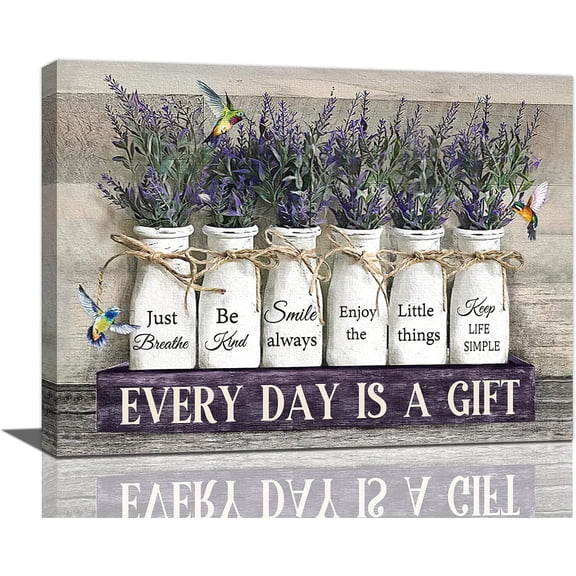 Lavender Wall Art Farmhouse Lavender Pictures Wall Decor Rustic Botanical Canvas Prints Country Plant Painting Everyday Is a Gifts Modern Artwork Home Decoration for Bathroom Bedroom 16"x12"